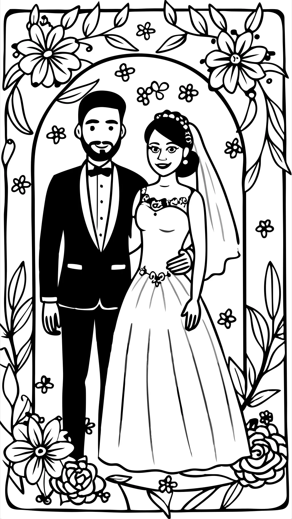 wedding couple bride and groom beard coloring page